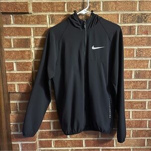 Nike Dri Fit Men S Running Jacket Hooded Black Full Zip Logo Lightweight